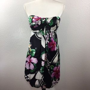 Y2K Cache 100% Silk Strapless Bubble Tropical Hawaiian Style Dress, NWT! Size 2